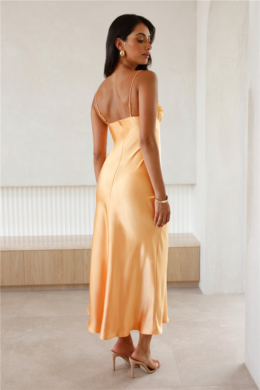 Filled with Passion Satin Maxi Dress Peach