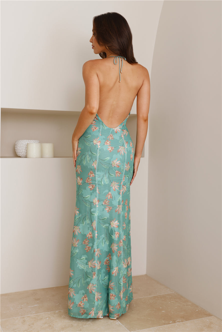 Green Oasis Halter Maxi Dress Green