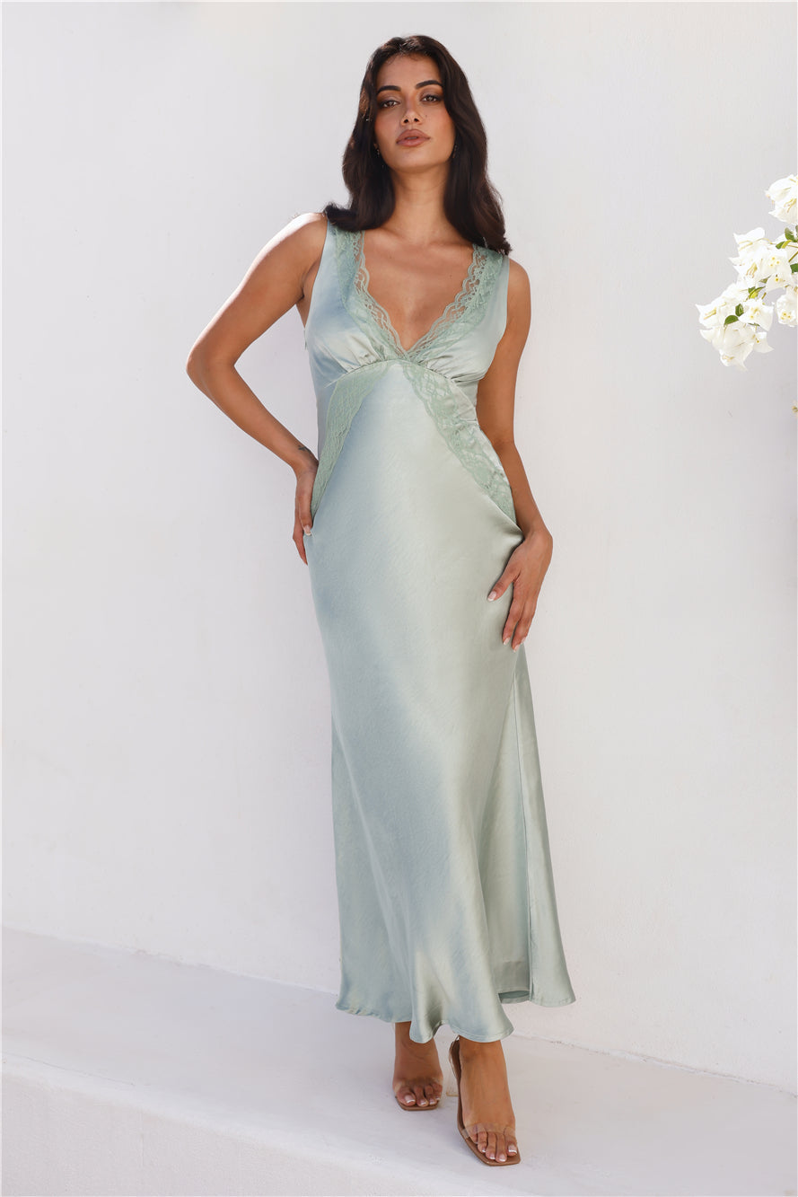 Grandeur Satin Maxi Dress Sage