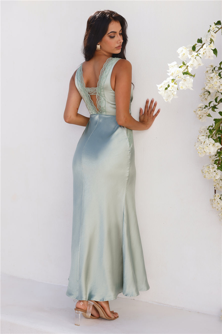 Grandeur Satin Maxi Dress Sage