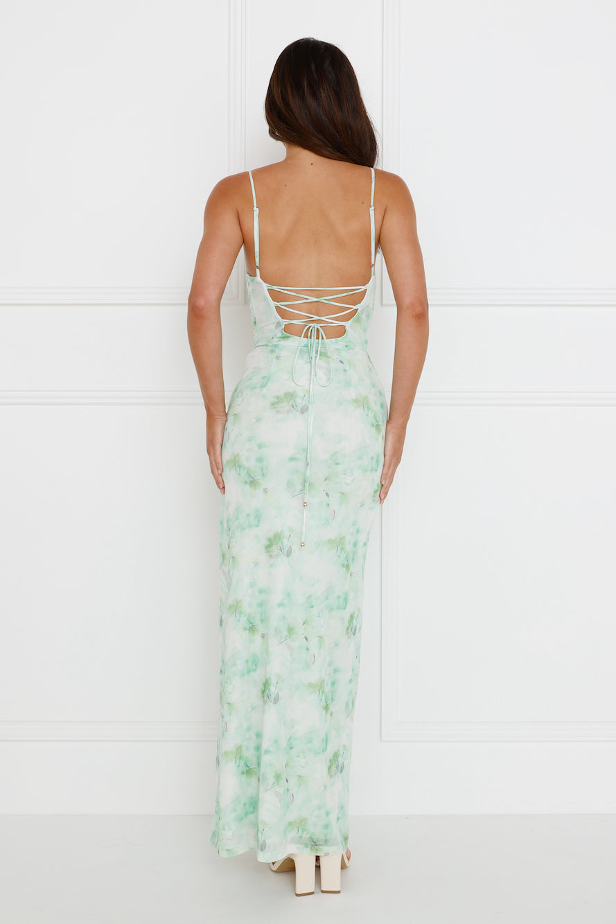 Musical Delight Mesh Maxi Dress Green