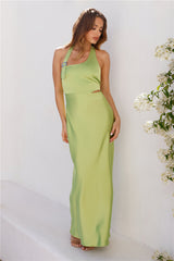 Love At Last Halter Satin Maxi Dress Lime