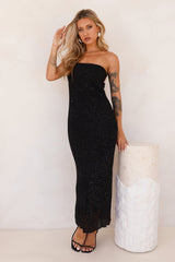 Aura Of Brilliance Strapless Plisse Maxi Dress Black