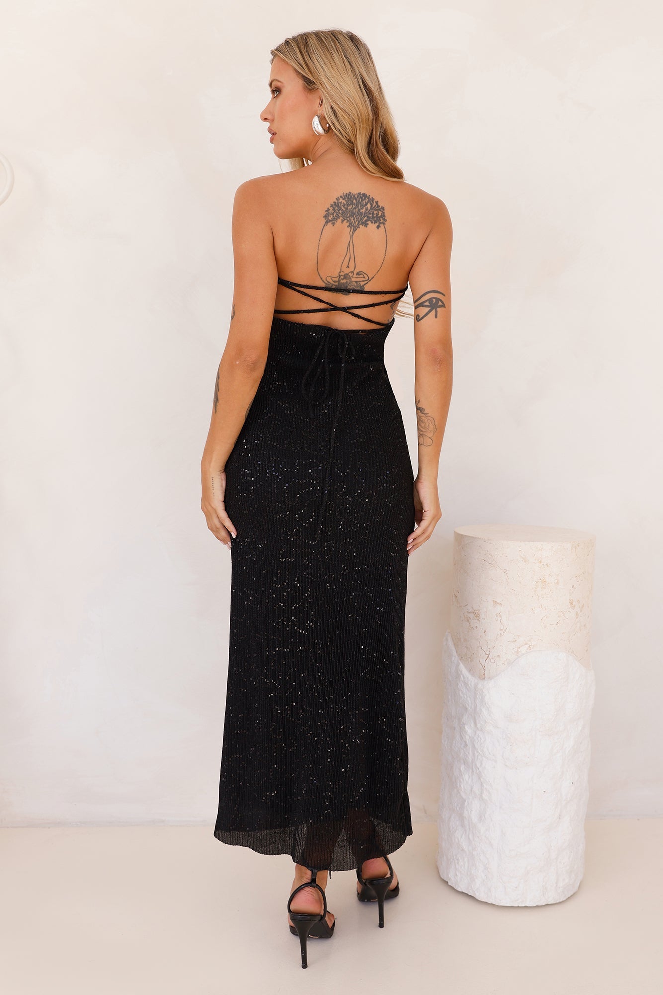 Aura Of Brilliance Strapless Plisse Maxi Dress Black