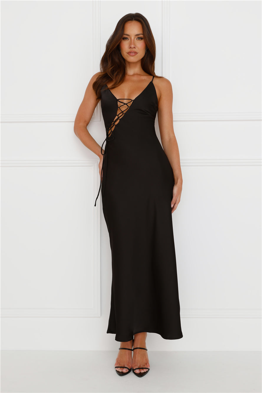 Hideaway Place Satin Maxi Dress Black