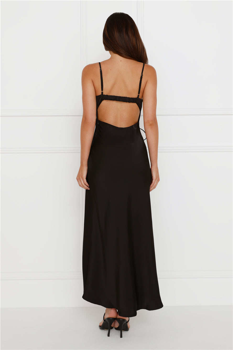 Hideaway Place Satin Maxi Dress Black