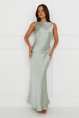 Classy Entrance Satin Slip Maxi Dress Sage