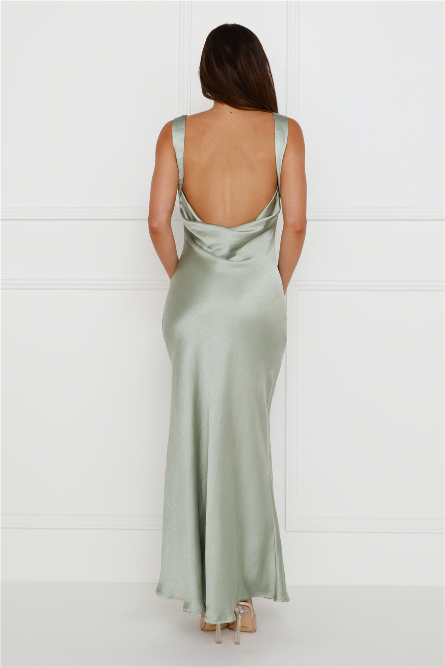 Classy Entrance Satin Slip Maxi Dress Sage