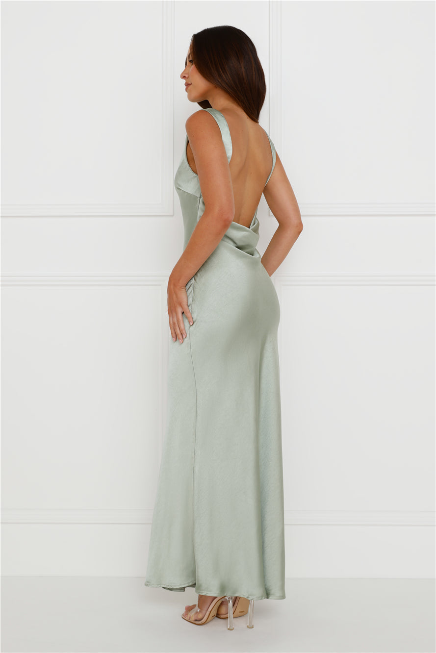 Classy Entrance Satin Slip Maxi Dress Sage