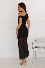 Love Stories Off Shoulder Mesh Maxi Dress Black