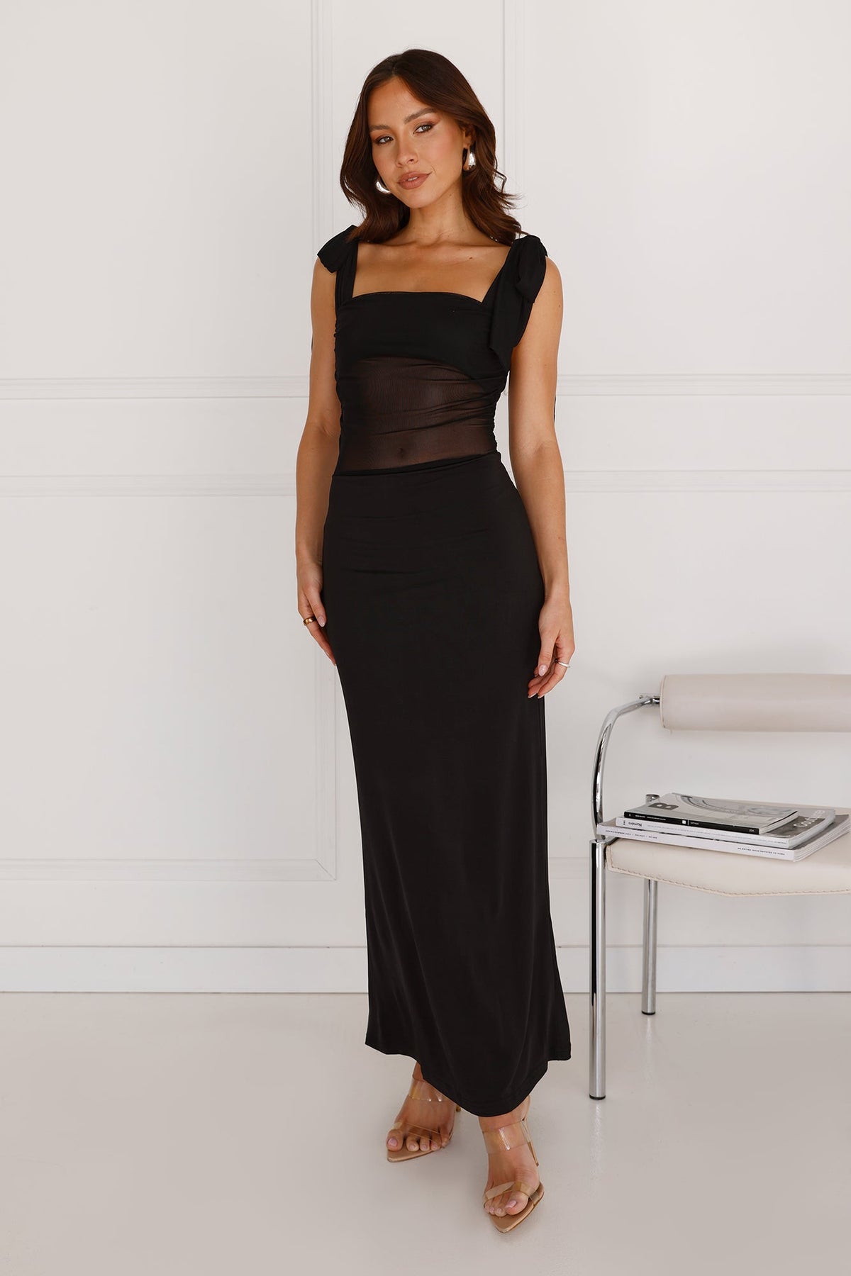 Illuminating Love Mesh Maxi Dress Black