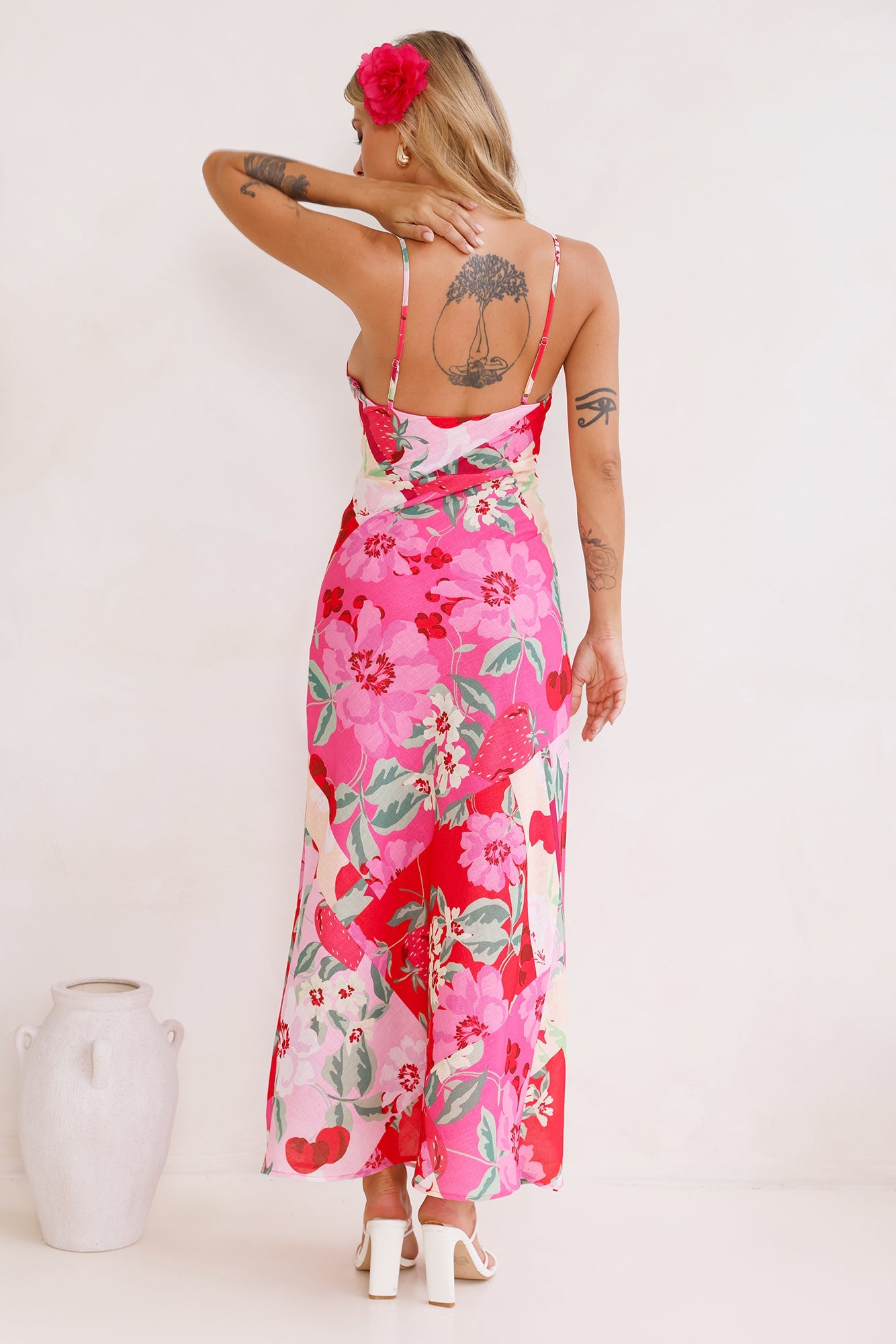 Fruit Picking Linen Blend Maxi Dress Pink