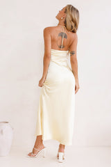 Admired By All Satin Halter Maxi Dress Yellow