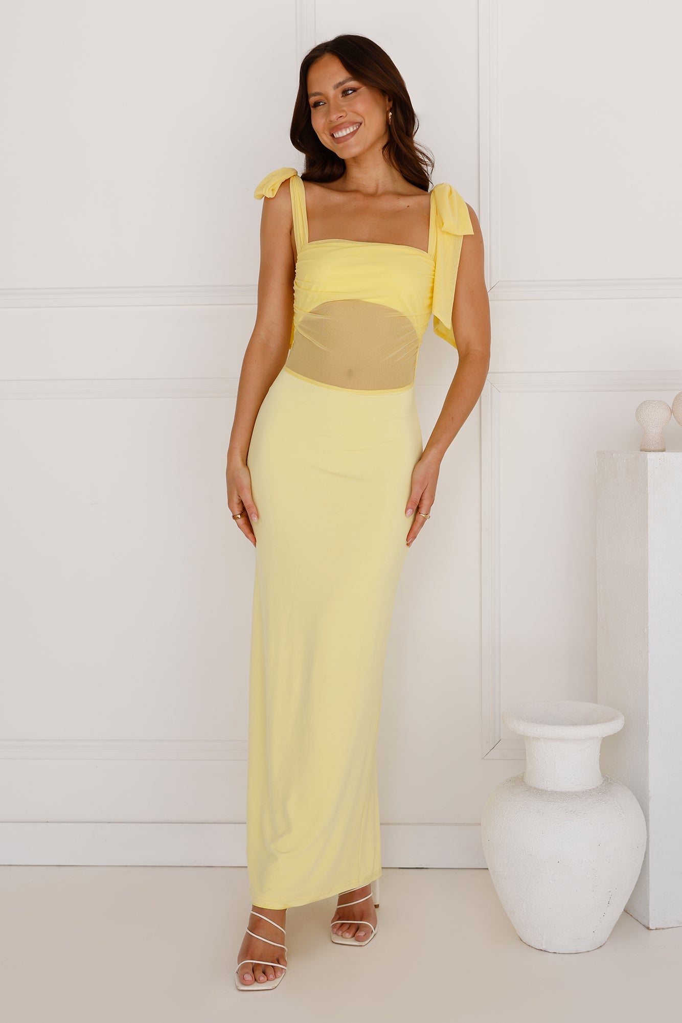 Illuminating Love Mesh Maxi Dress Yellow