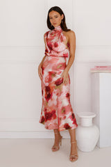 Blossom Trails Satin Maxi Dress Pink