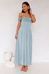 Golden Affair Off Shoulder Satin Maxi Dress Sage