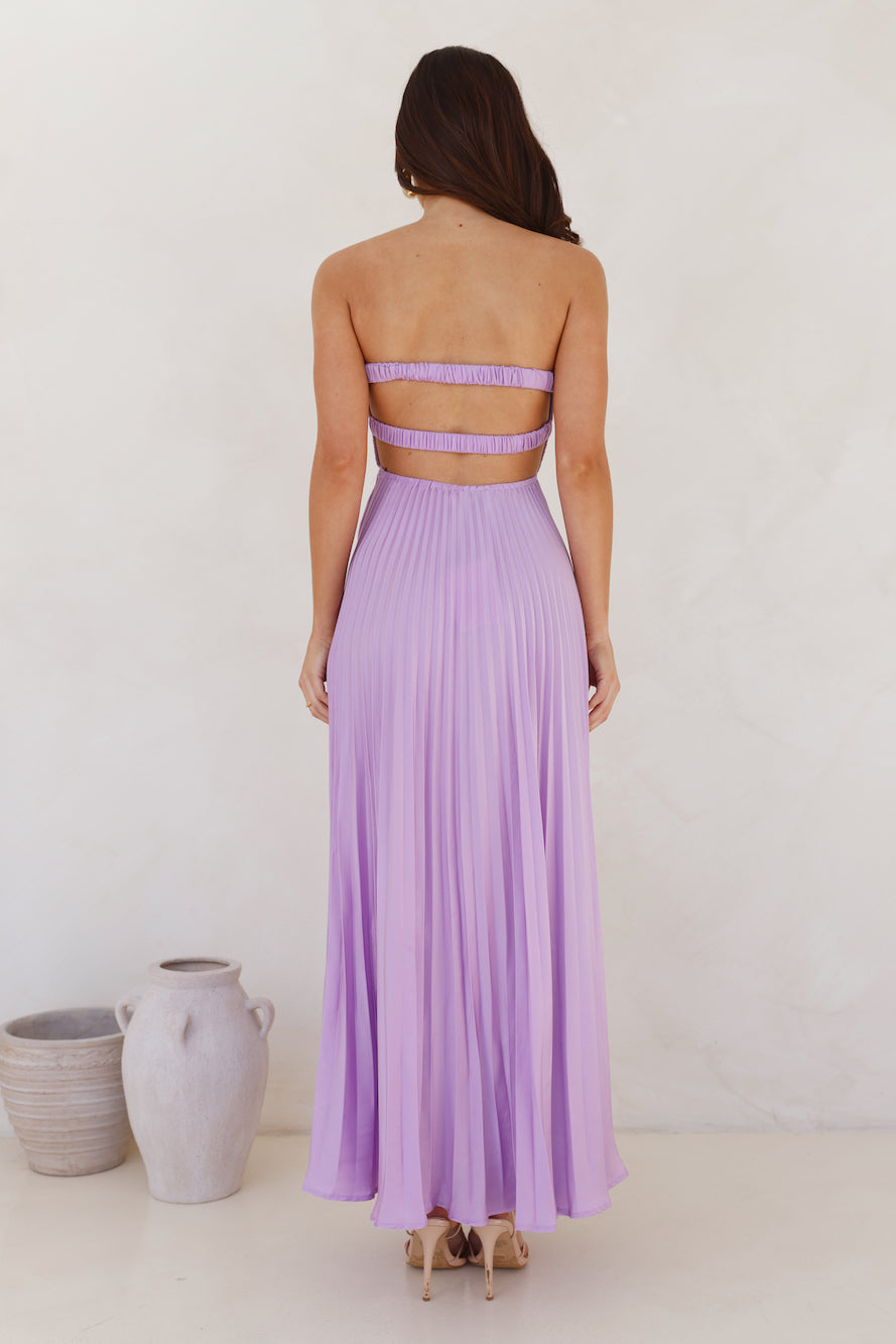 Frosted Berry Strapless Pleated Maxi Dress Lilac