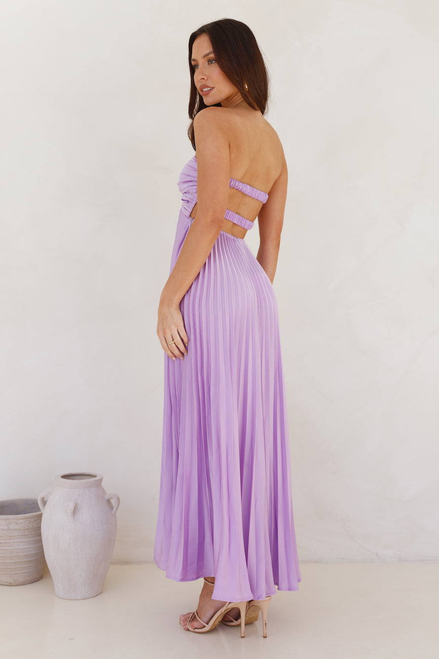 Frosted Berry Strapless Pleated Maxi Dress Lilac