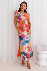 Enchanted Bouquet One Shoulder Midi Dress Multi