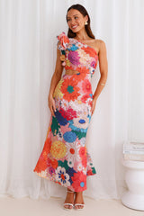 Enchanted Bouquet One Shoulder Midi Dress Multi