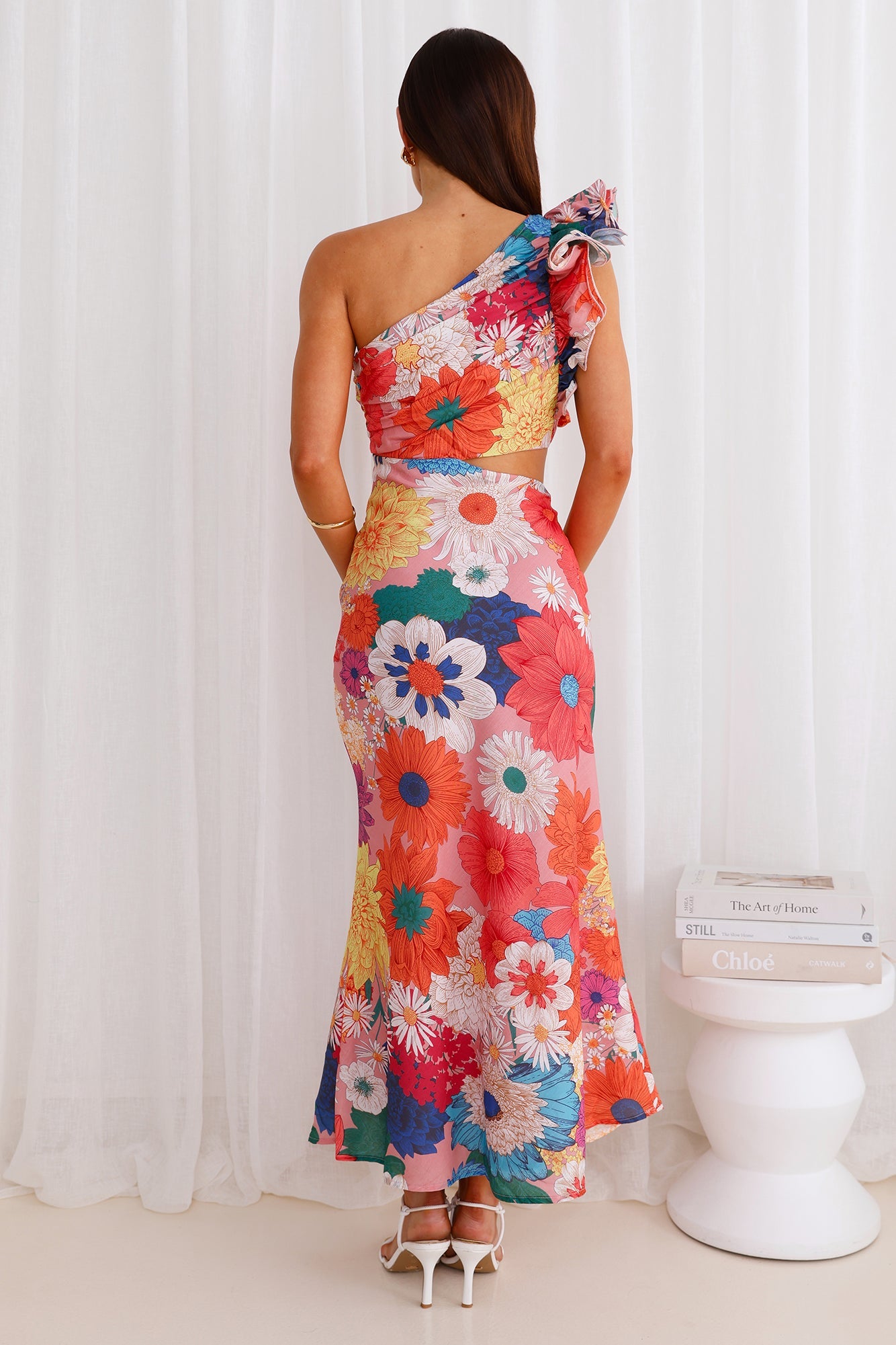 Enchanted Bouquet One Shoulder Midi Dress Multi