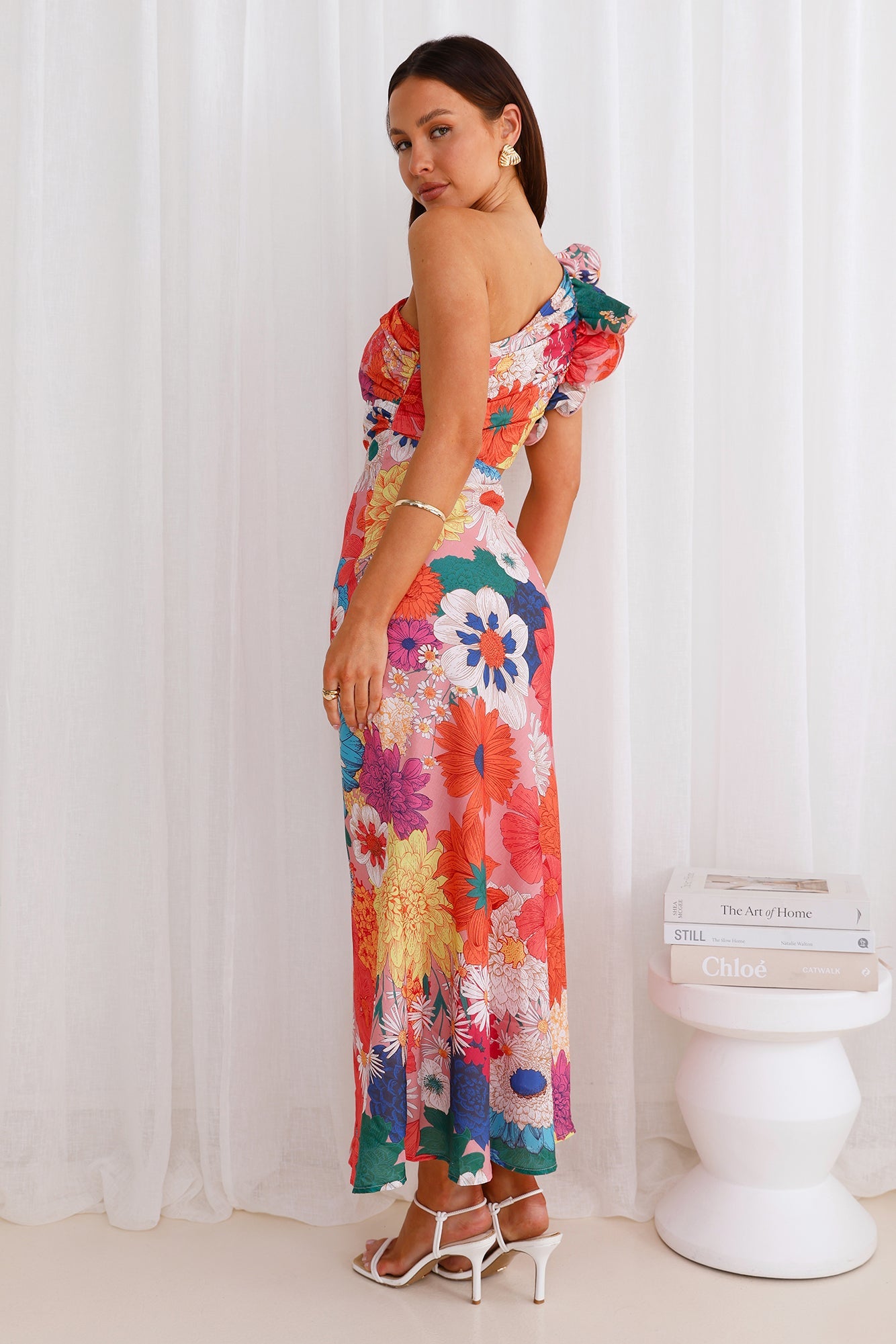 Enchanted Bouquet One Shoulder Midi Dress Multi