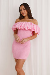 Bubblegum Off Shoulder Mini Dress Pink