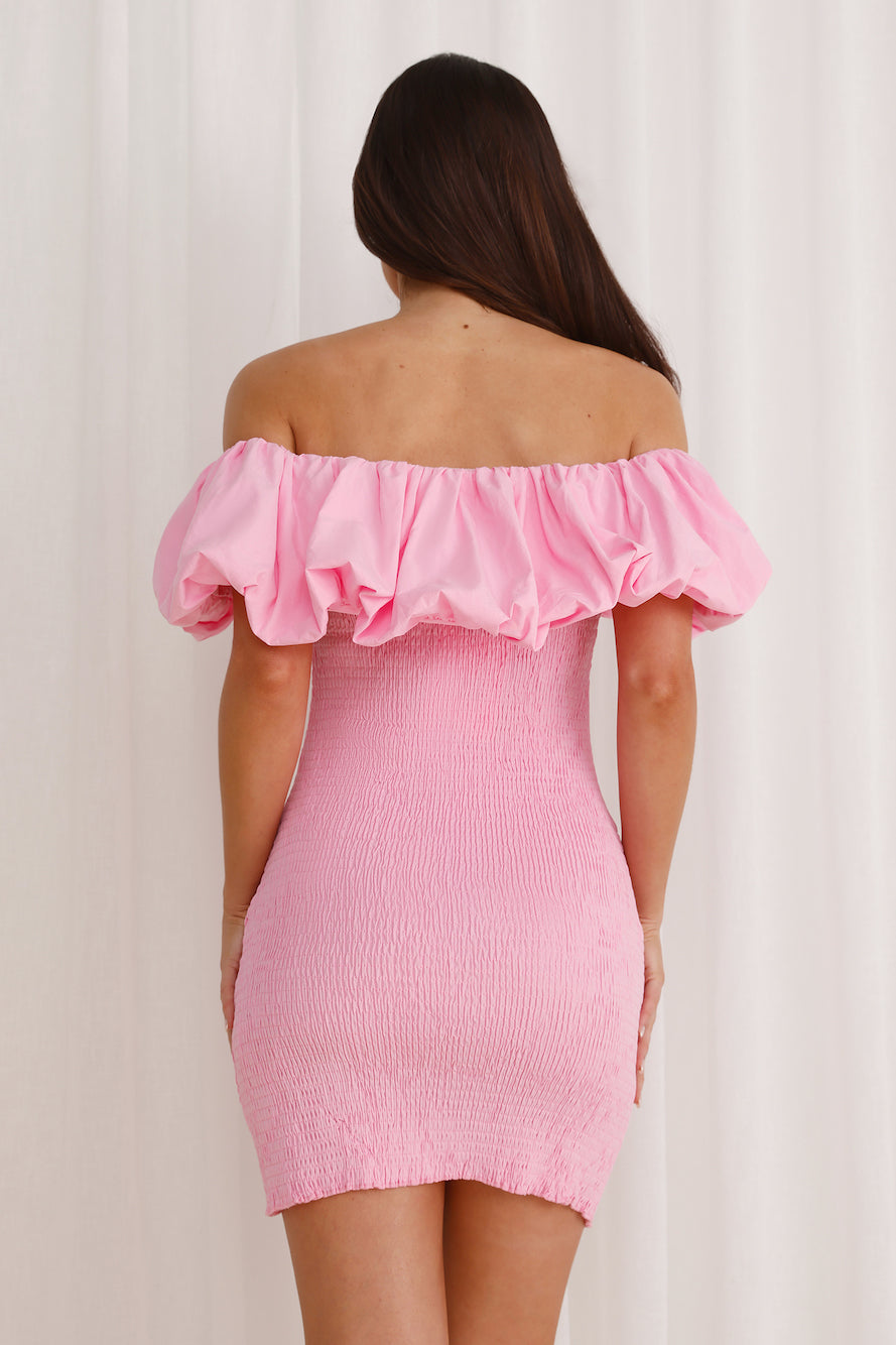 Bubblegum Off Shoulder Mini Dress Pink