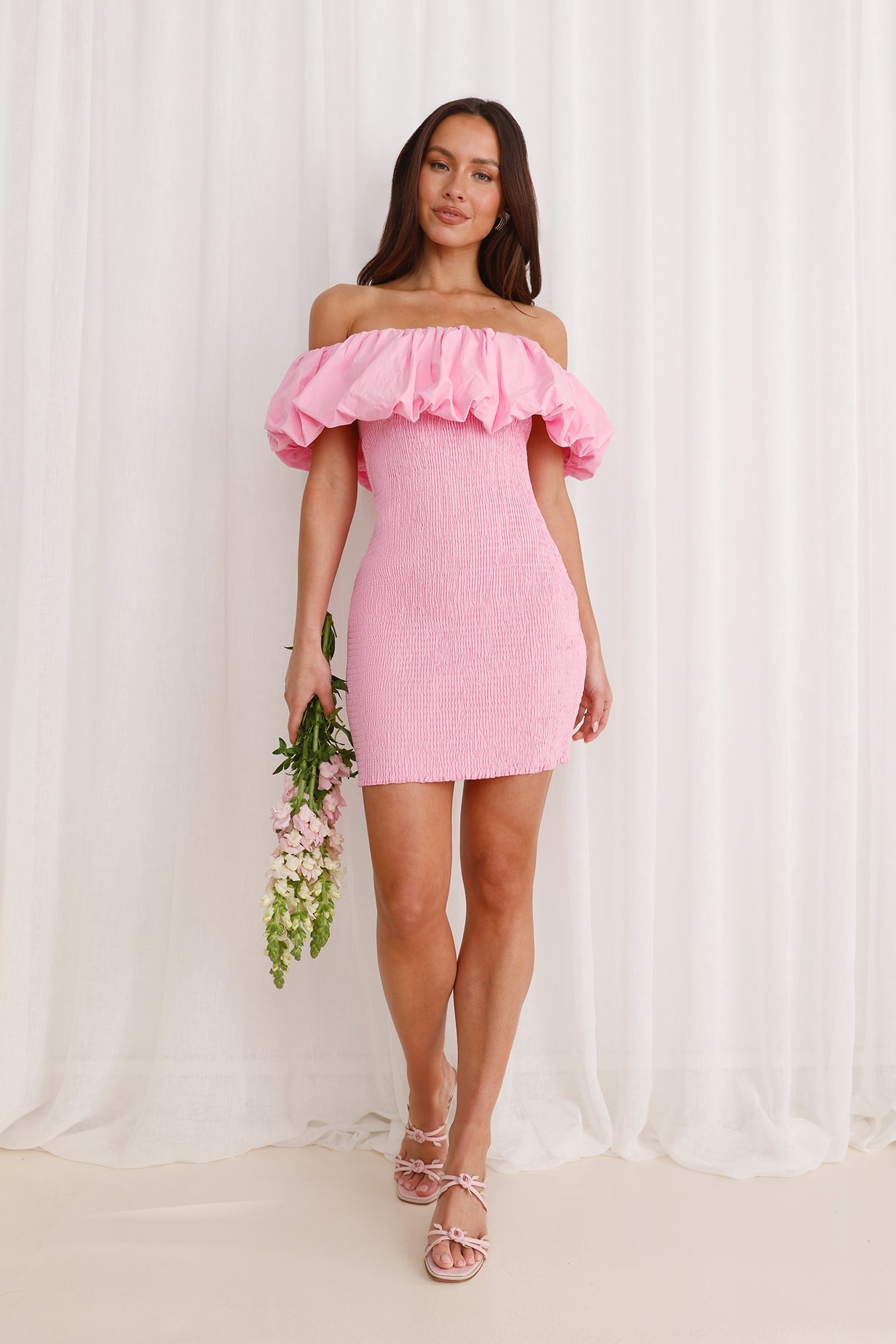 Bubblegum Off Shoulder Mini Dress Pink