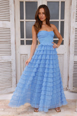 Lovers In Paris Strapless Tulle Maxi Dress Blue