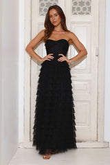 Lovers In Paris Strapless Tulle Maxi Dress Black