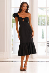 Essence Of Class One Shoulder Midi Dress Black