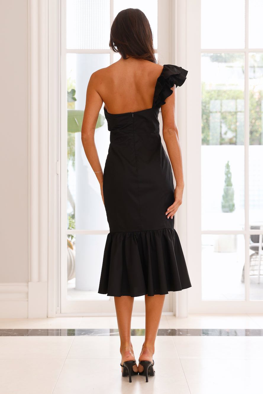 Essence Of Class One Shoulder Midi Dress Black