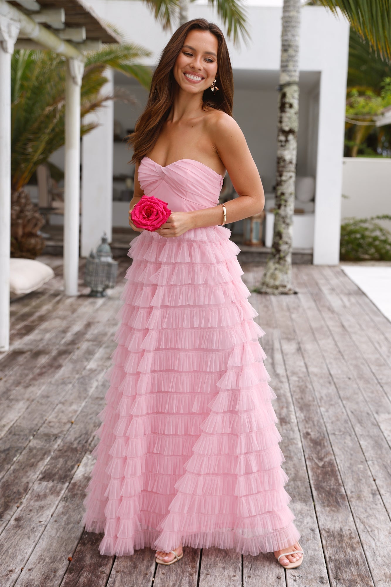 Lovers In Paris Strapless Tulle Maxi Dress Pink