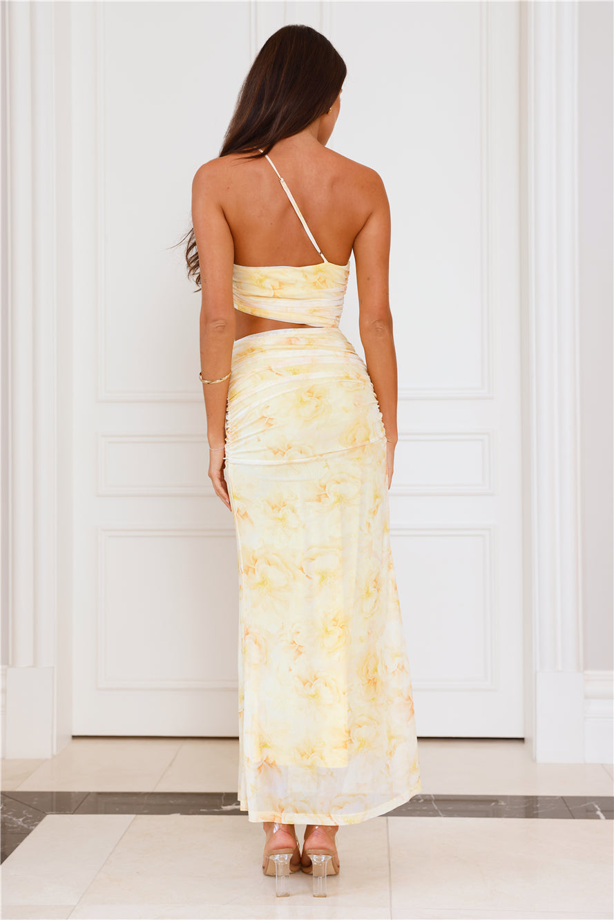 It's Real Love One Shoulder Mesh Maxi Dress Yellow