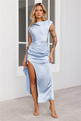 Masquerade Party Satin Maxi Dress Blue