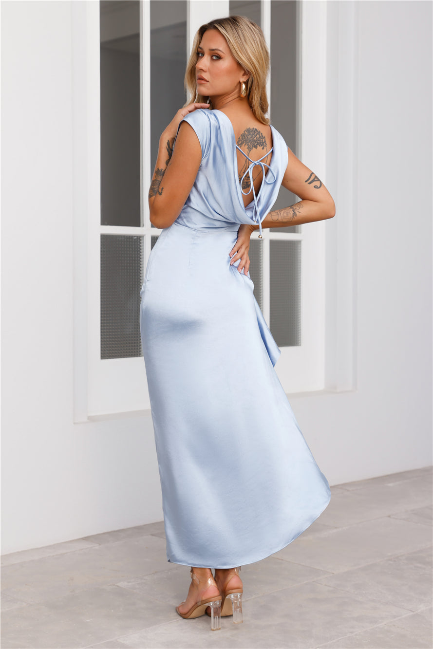 Masquerade Party Satin Maxi Dress Blue