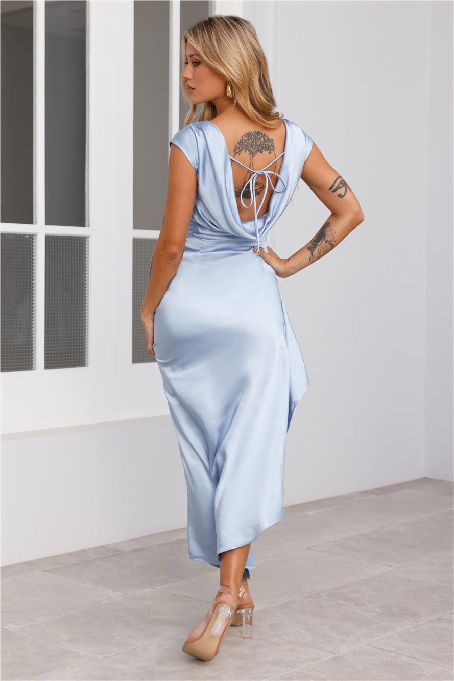 Masquerade Party Satin Maxi Dress Blue