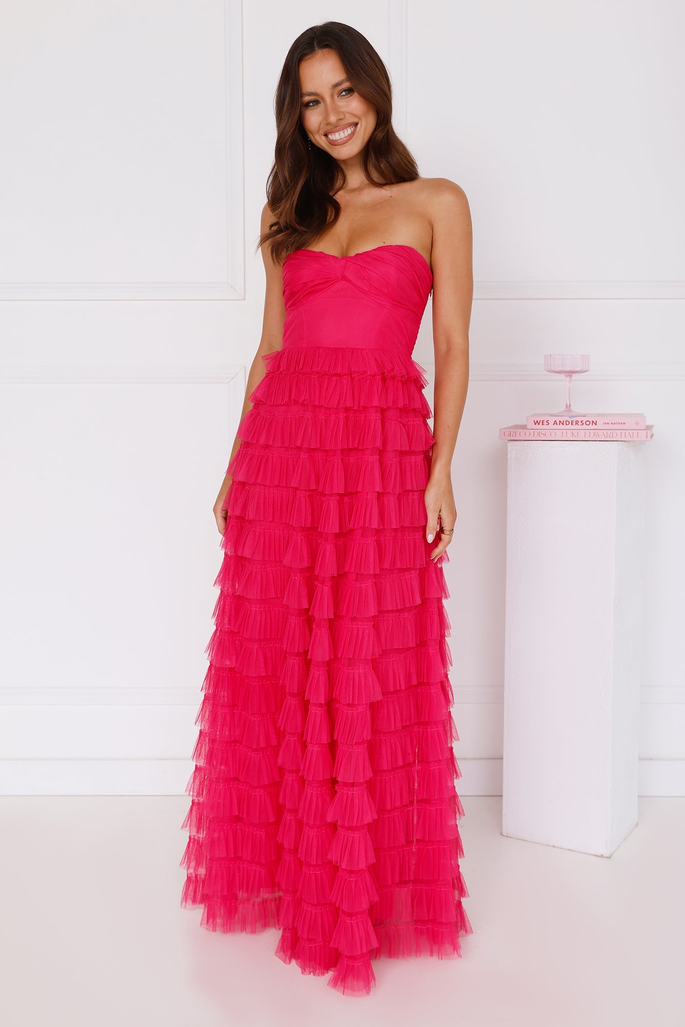 Lovers In Paris Strapless Tulle Maxi Dress Hot Pink