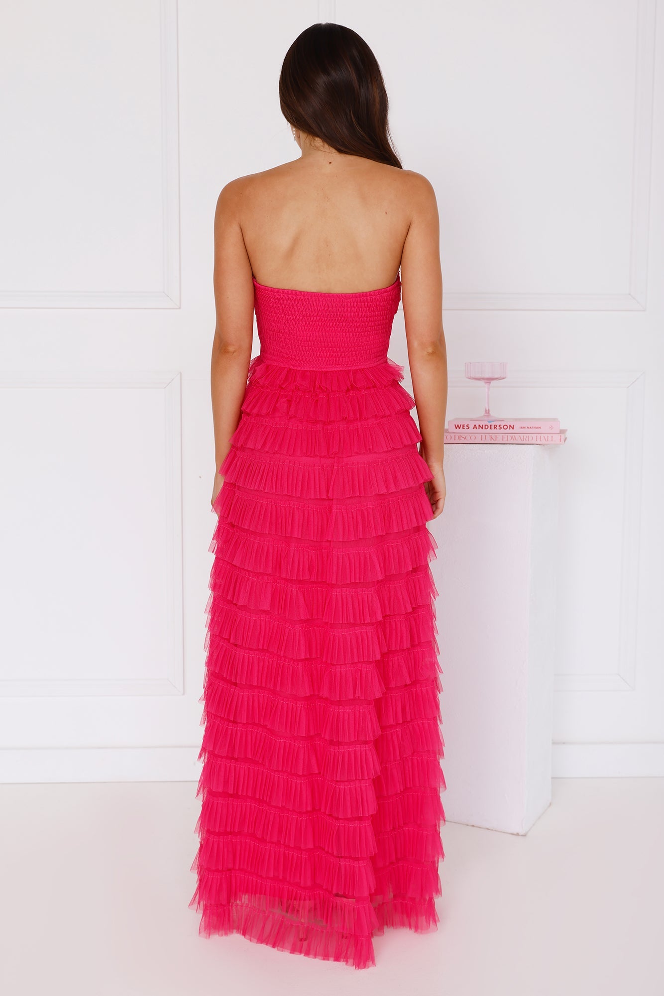 Lovers In Paris Strapless Tulle Maxi Dress Hot Pink