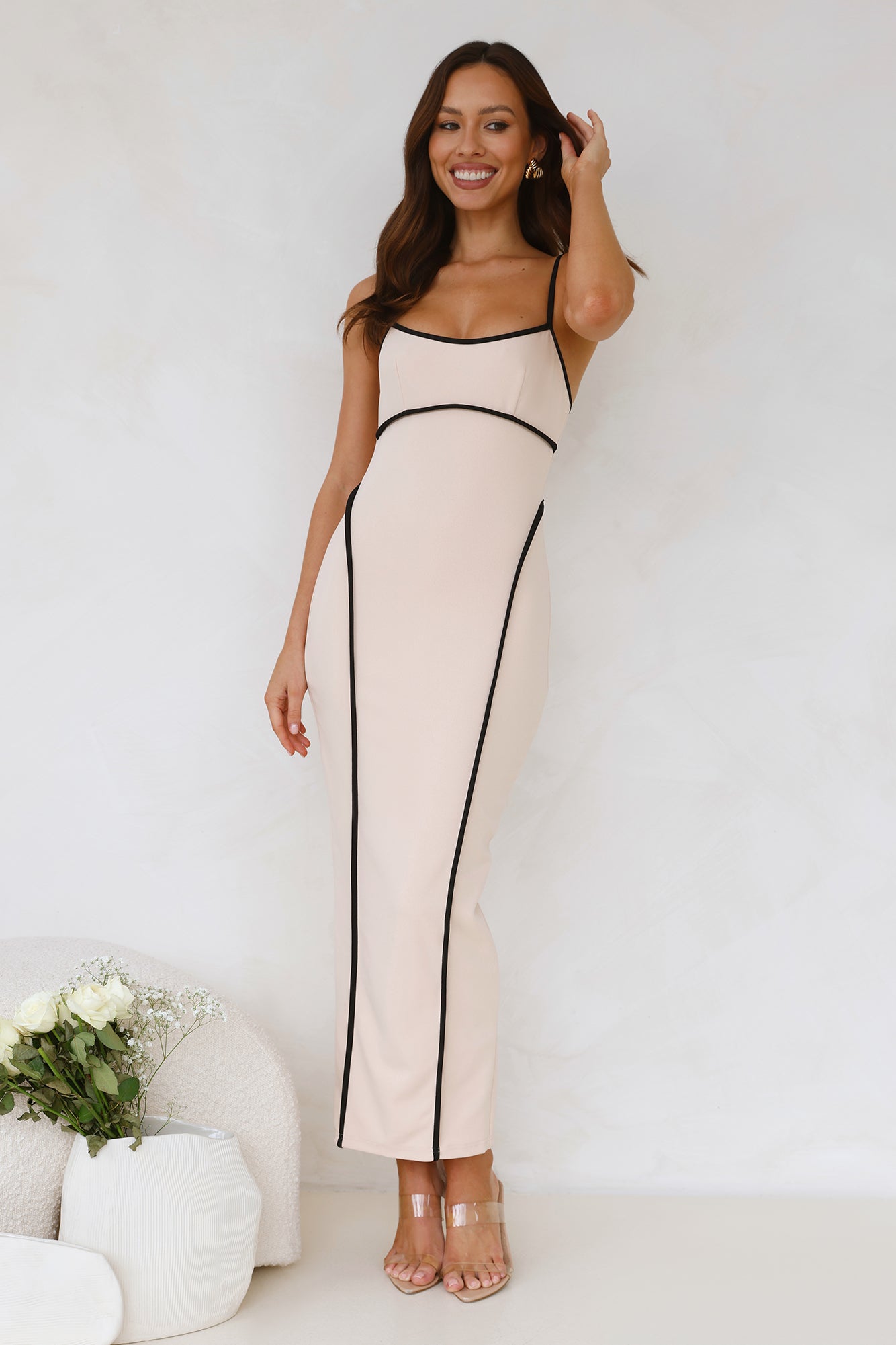 Elite Touch Maxi Dress Beige