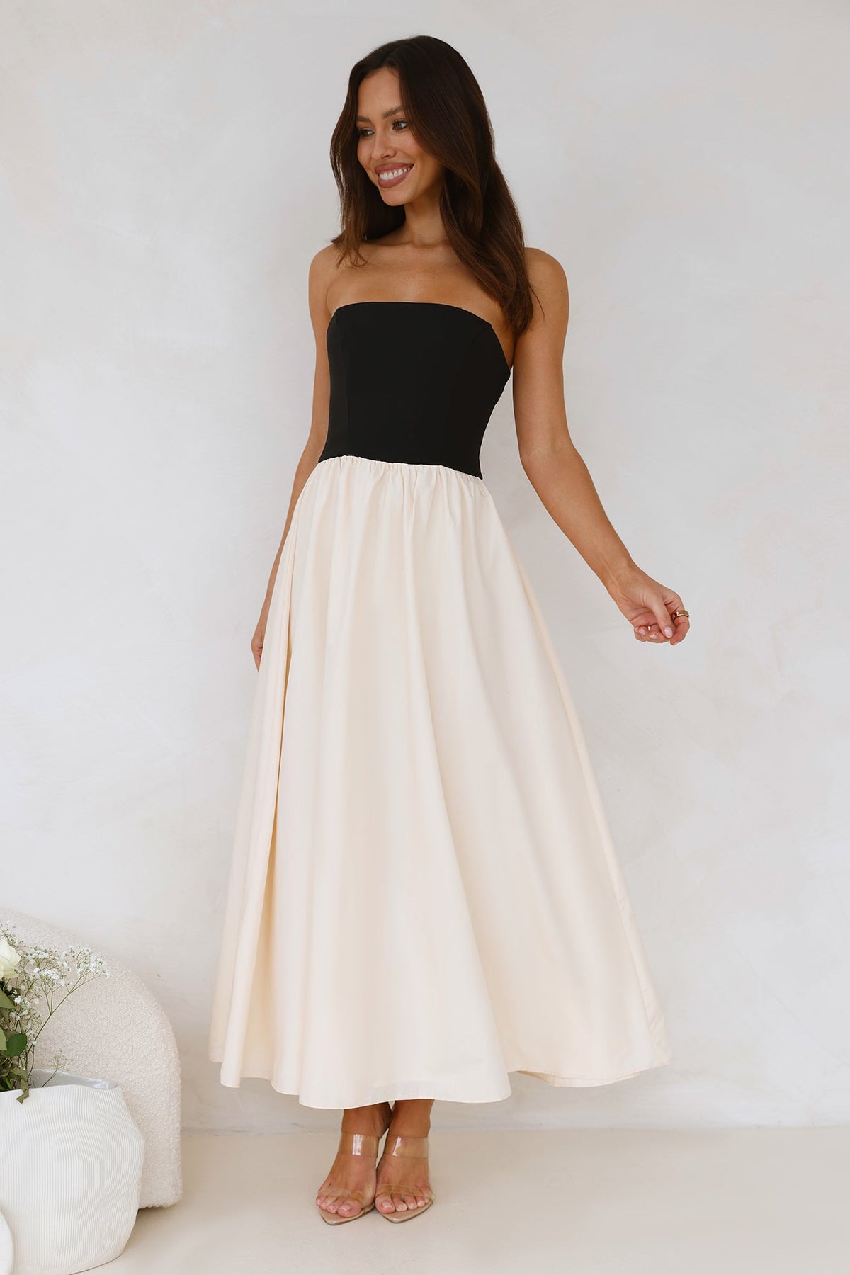 Lights Low Strapless Maxi Dress Cream