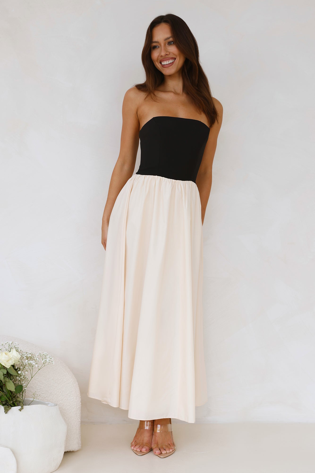 Lights Low Strapless Maxi Dress Cream