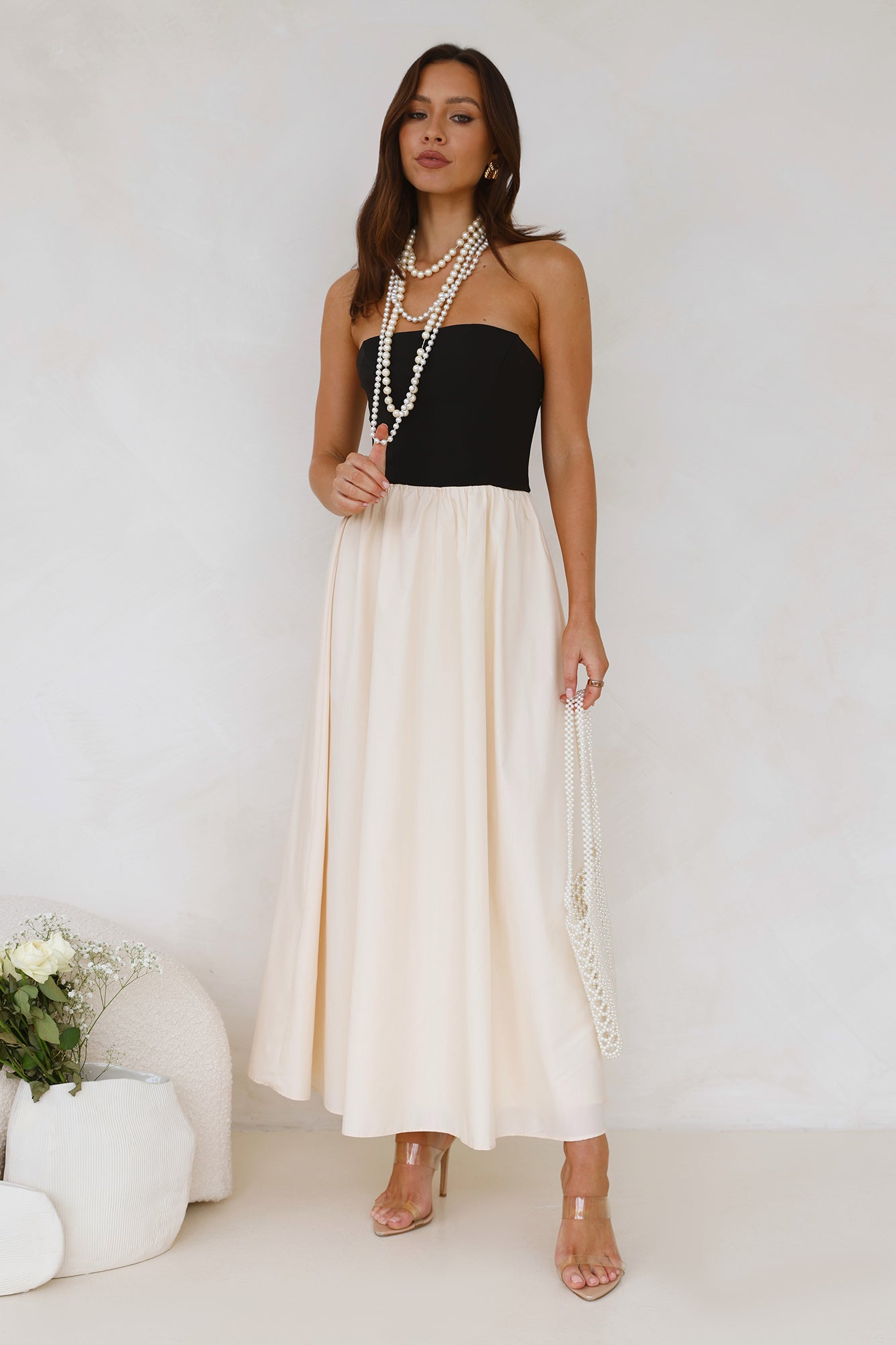 Lights Low Strapless Maxi Dress Cream