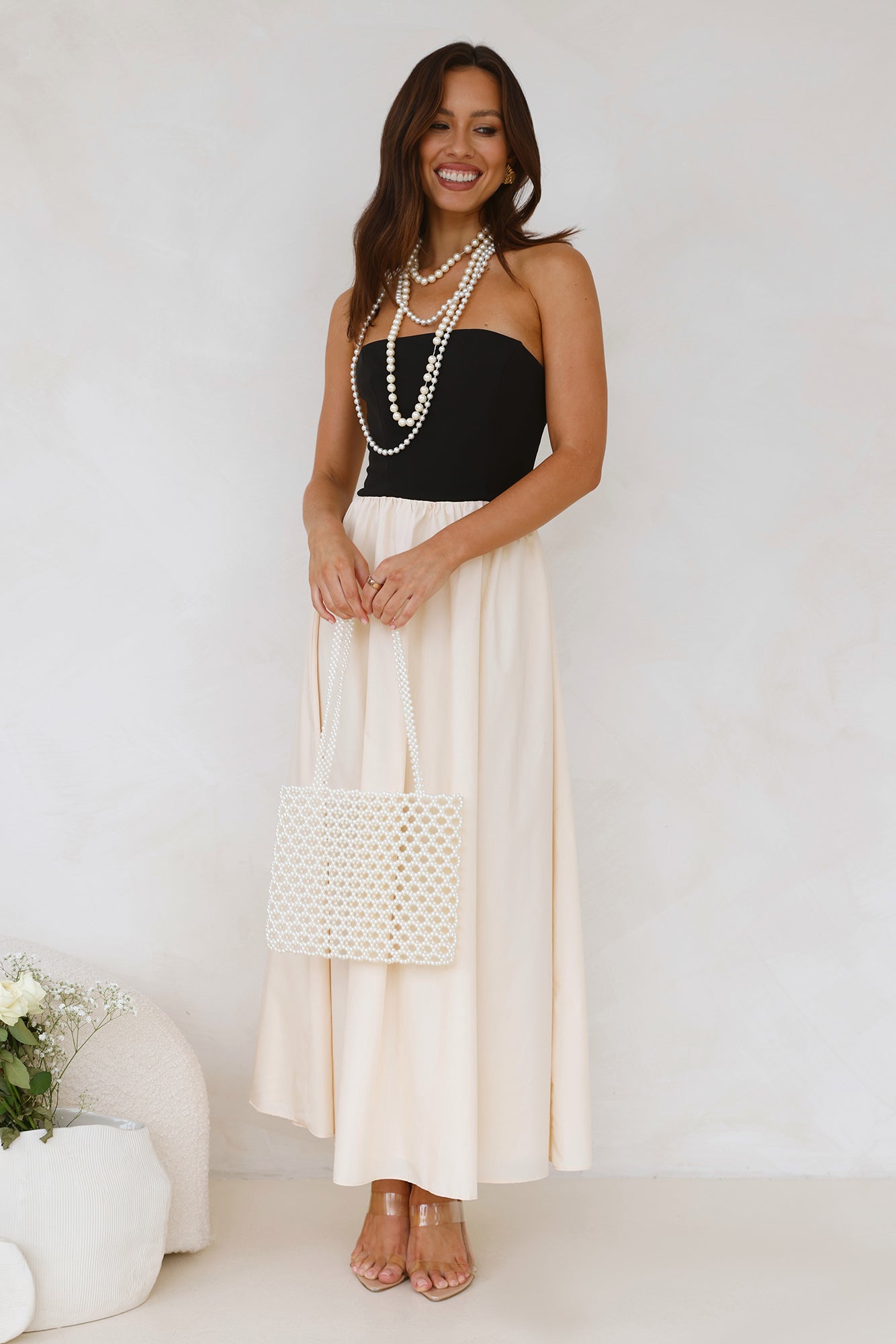 Lights Low Strapless Maxi Dress Cream