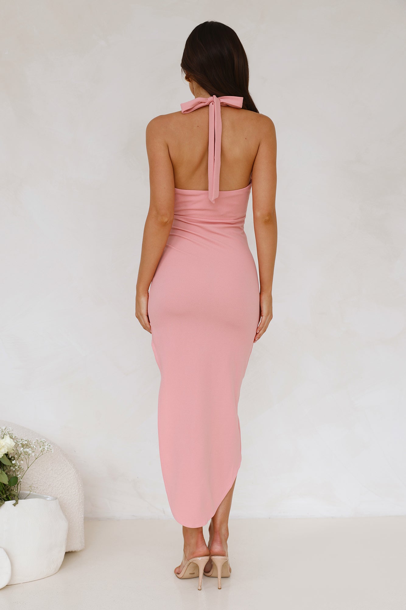 Club Direction Halter Midi Dress Pink