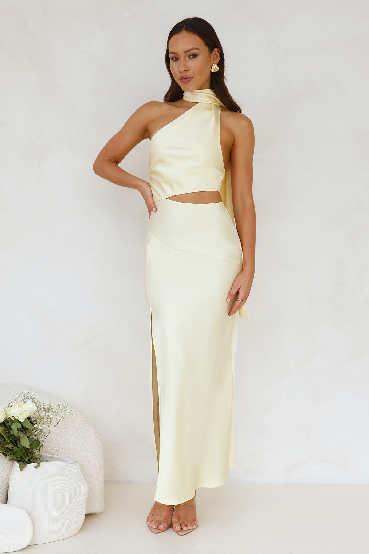 Francesca Satin Midi Dress Yellow