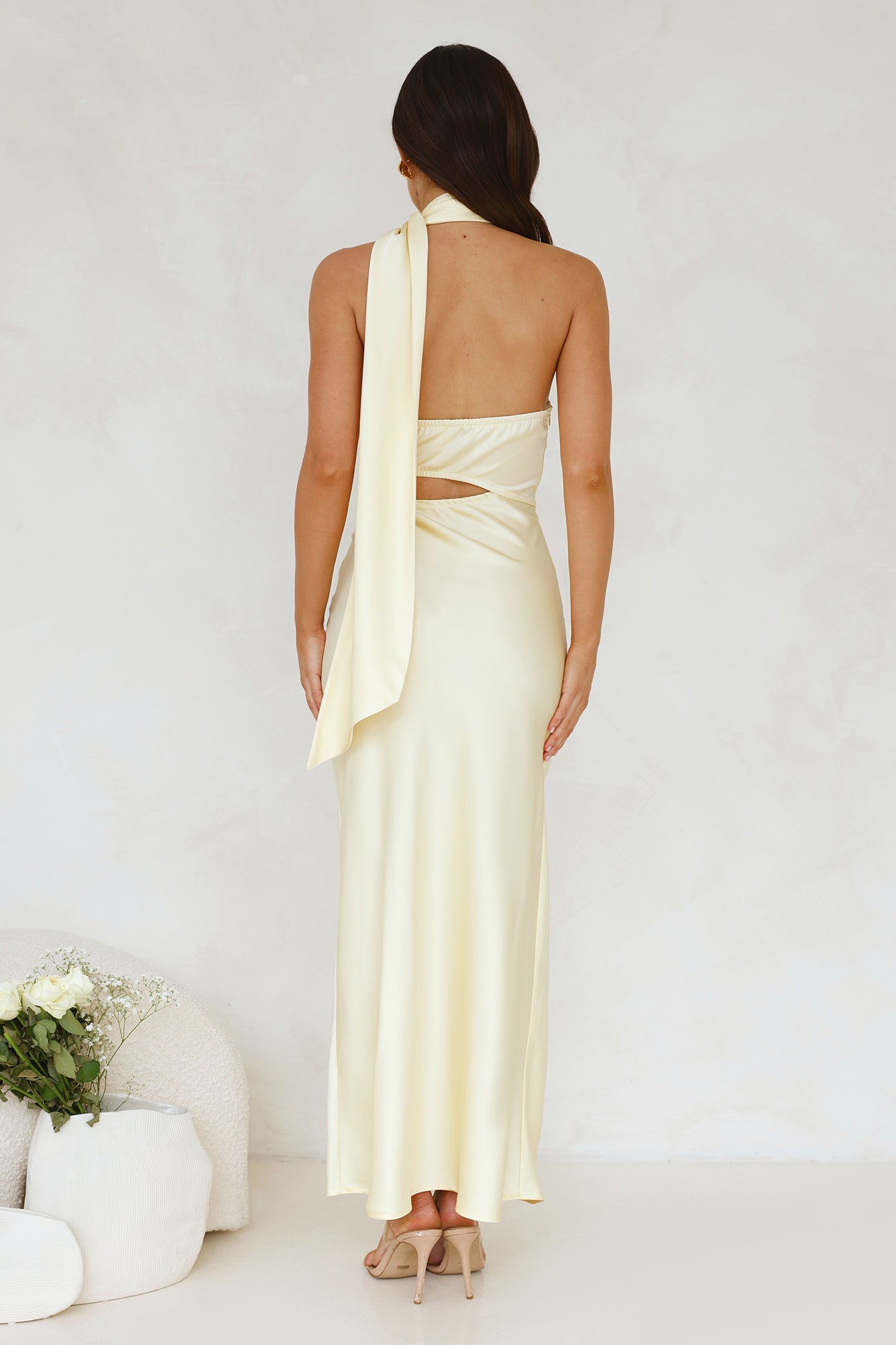 Francesca Satin Midi Dress Yellow