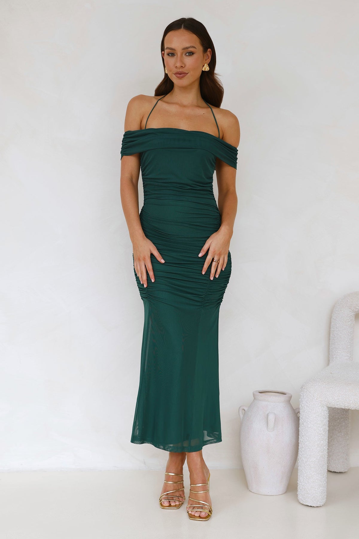 Dovie Off Shoulder Mesh Maxi Dress Teal