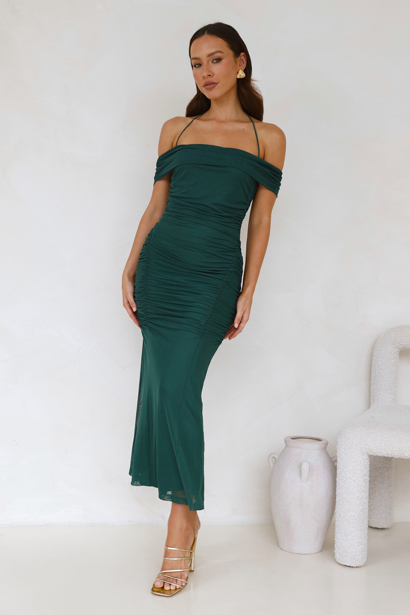 Dovie Off Shoulder Mesh Maxi Dress Teal